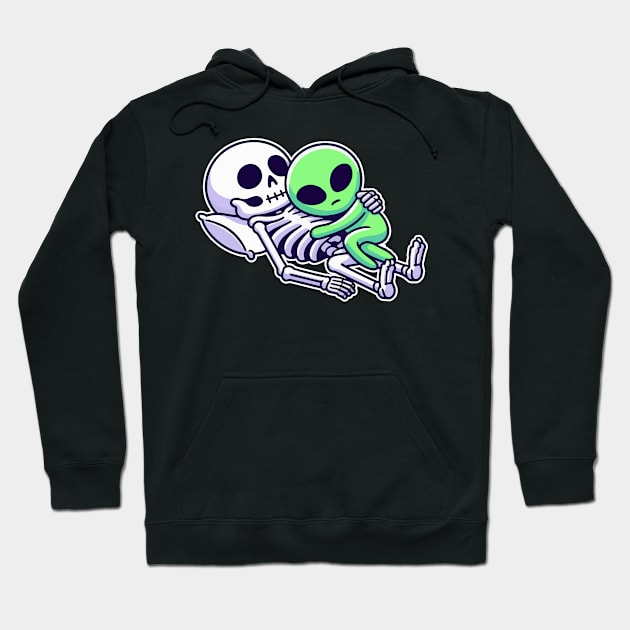 skeleton cuddling with alien Hoodie by fikriamrullah